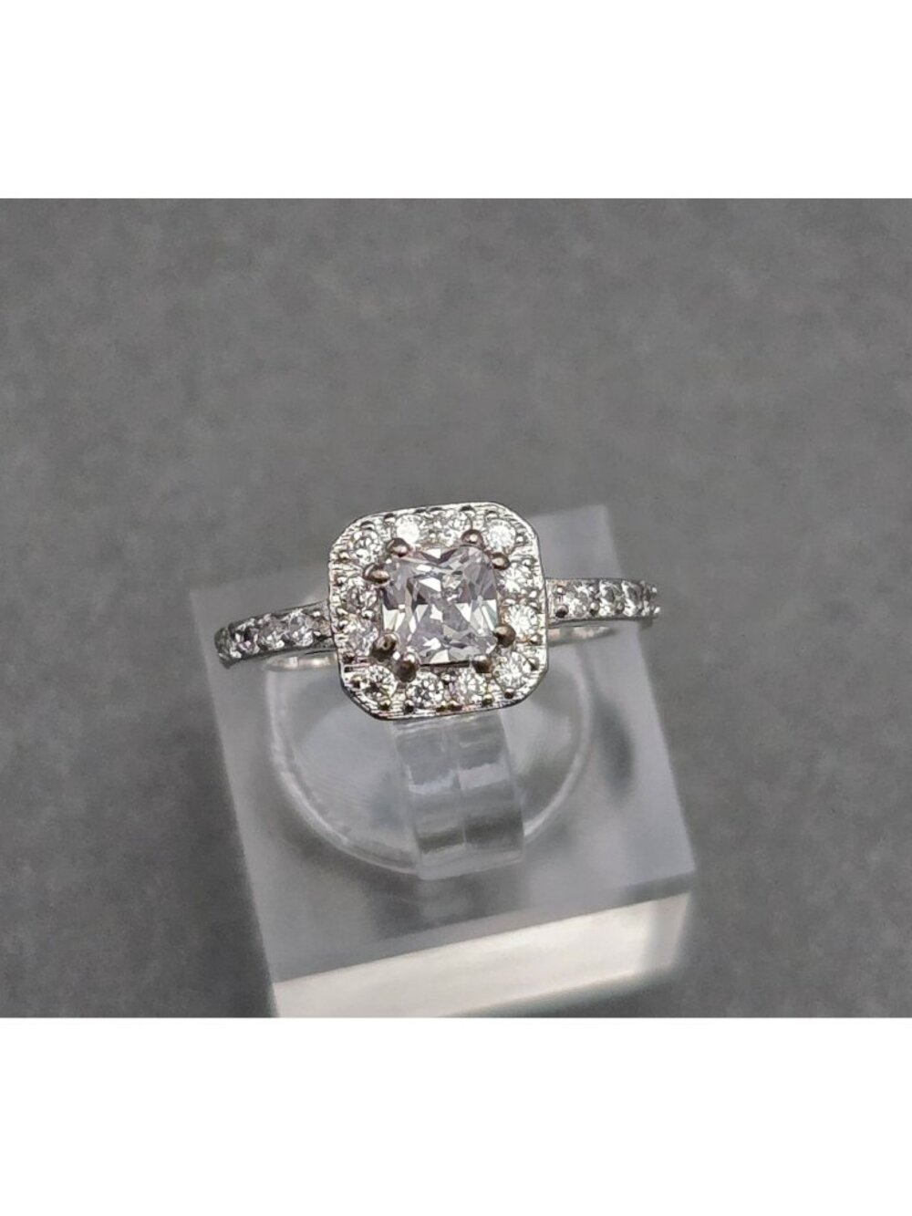 Vintage Sterling Silver Quartz Ring Size 3.5 Cushion Cut Halo Pinky Band